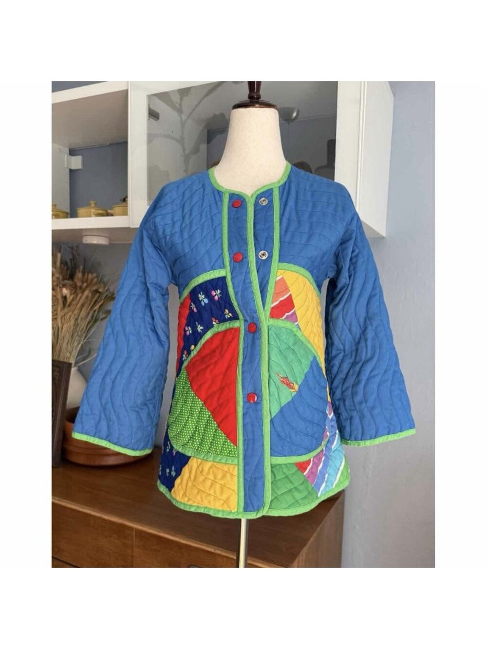 Vtg Jeanne Marc Multicolor Cotton Patchwork Applique Quilted Jacket Youth L